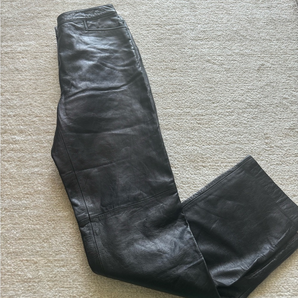 Vintage 90s Leather Tommy Hilfiger Straight Leg  Black Pants